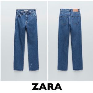 ZARA Blue Denim Straight Leg High Waist Full Length Jeans Size US 4 / 27